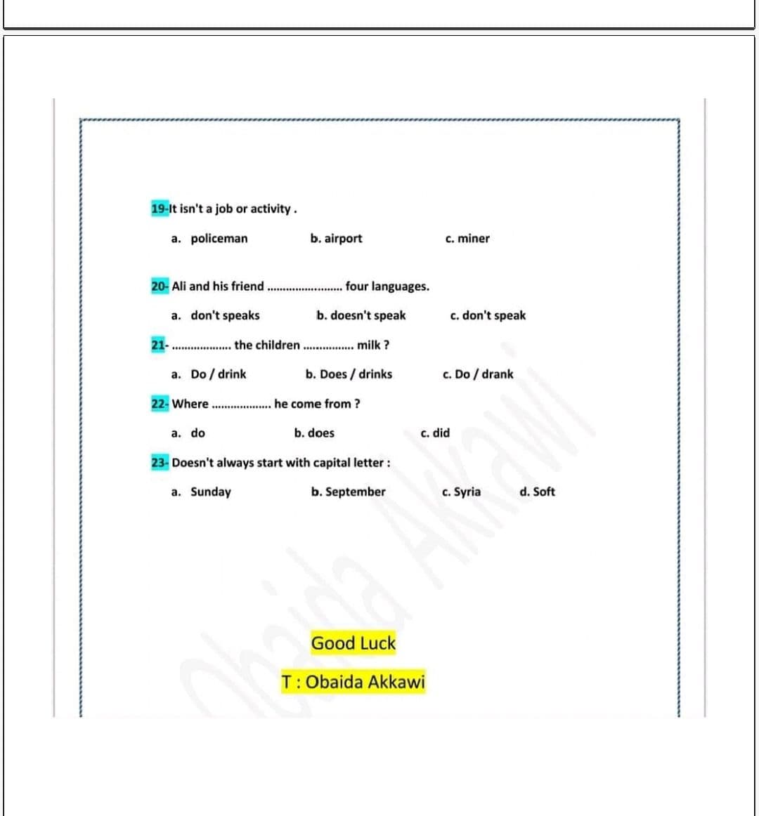 MjM0Mjg4MQ12123 بالصور امتحان الشهر الاول مادة اللغة الانجليزية للصف السابع الفصل الاول 2021